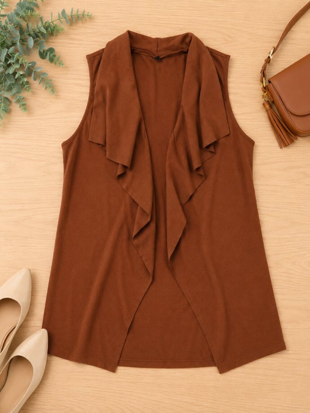 Rust Waterfall Cardigan Vest